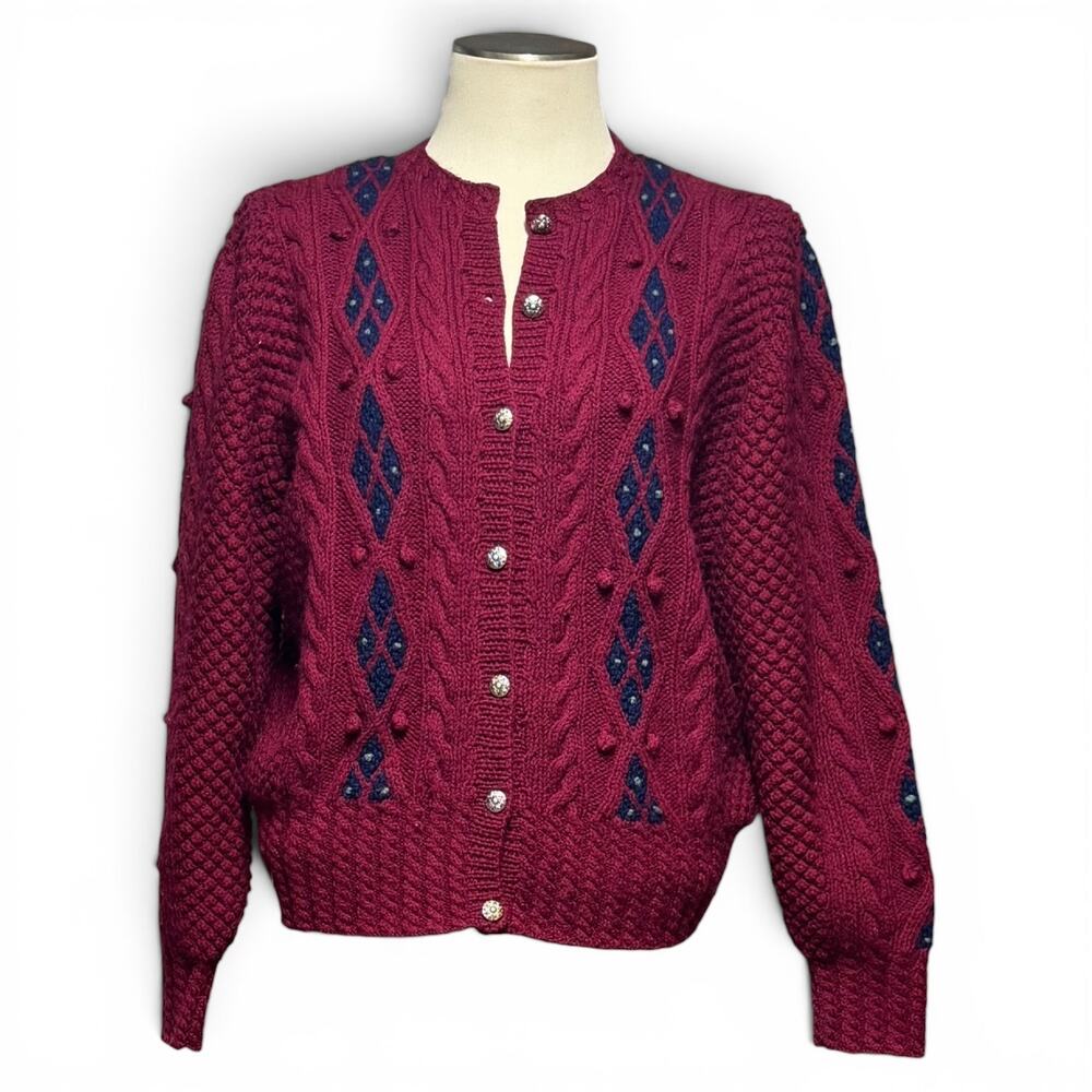 Deans of Scotland for The Nassau Shops Vintage Wool Sweater Burgundy Blue XL
